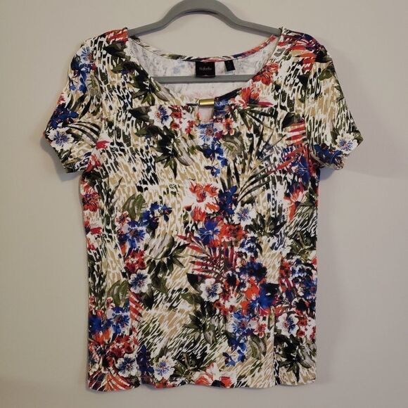 RAFAELLA FLORAL TROPICAL HAWAIIAN PRINT TEE SIZE MEDIUM - Picture 1 of 7